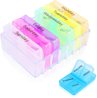 Weekly Pill Organizer,Daily Pill Organizer 7 Day 4 Compartment Pill Box Case