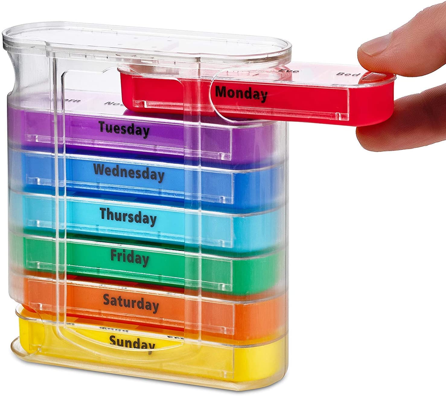 Weekly Pill Organizer Four Times-a-Day 1 Dispenser with Stackable AM/PM Compartments