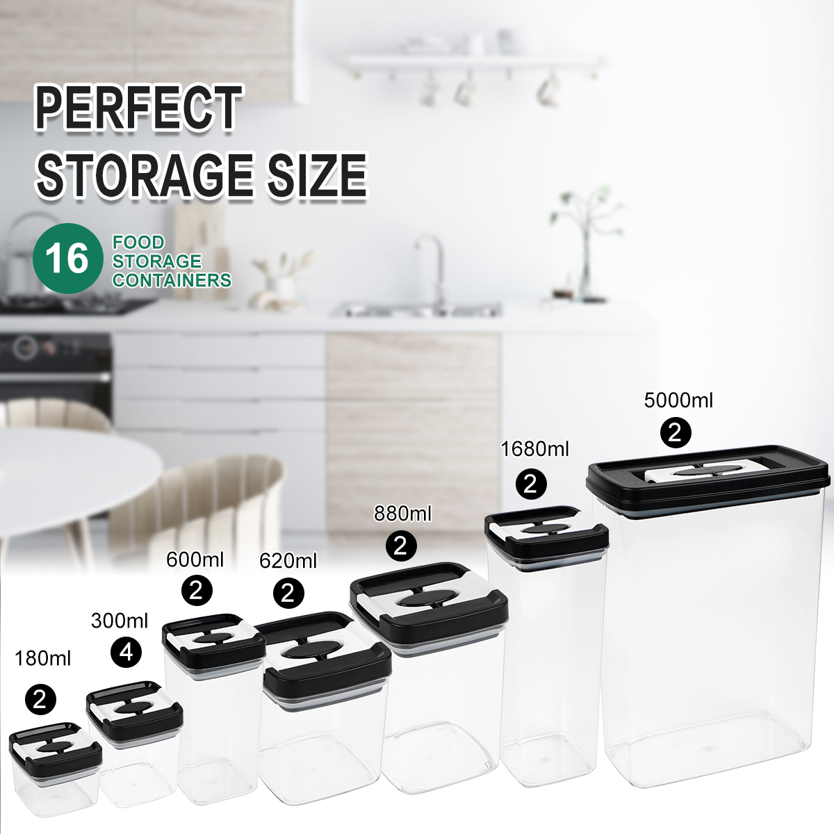16 Pieces PET Airtight Food Storage Containers Set with Locking Lids Food Storage Containers Set Stackable
