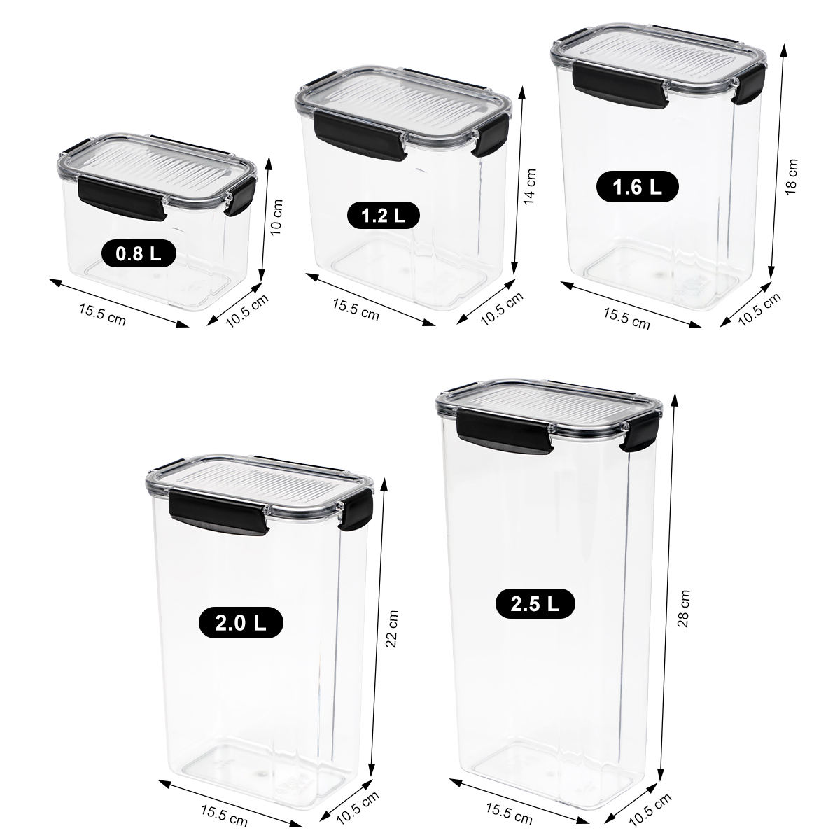 5 Pack BPA Free Plastic Airtight Food Container Set with Easy-Lock Lids,Cereal Containers Set