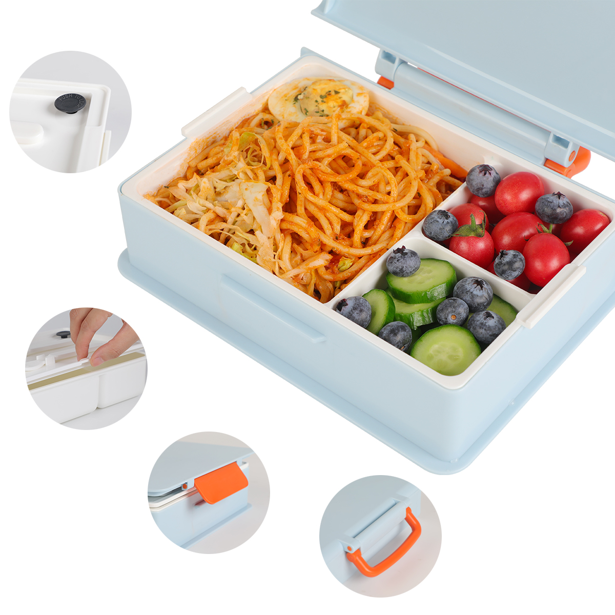 100% New Design 3 Compartment Lunch Box For Kids And Adults With Handle, Microwave Safe And BPA Free
