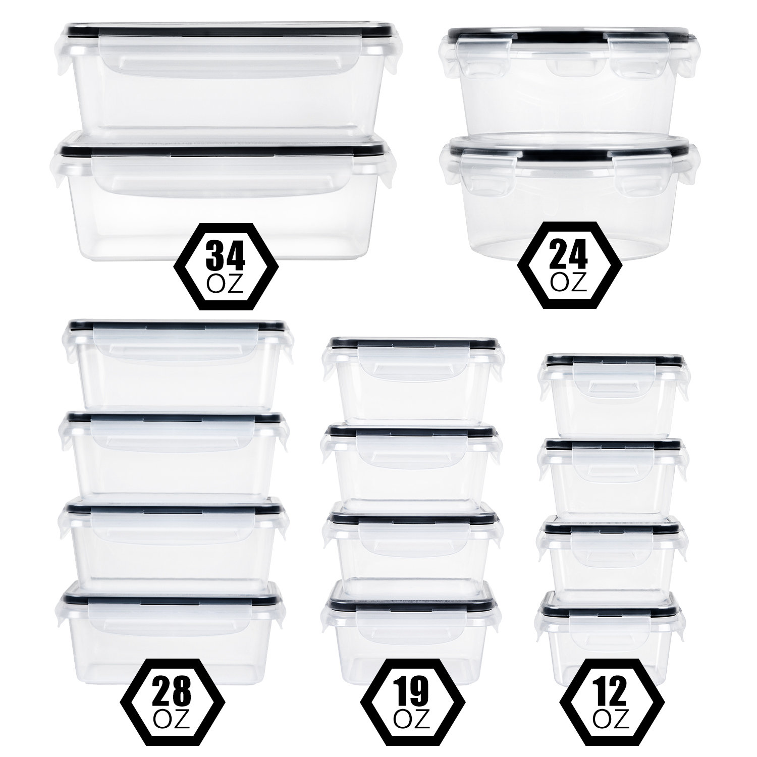 16 Piece Plastic Storage Containers with Lids Airtight Leak Proof Easy Snap Lock Food Containers