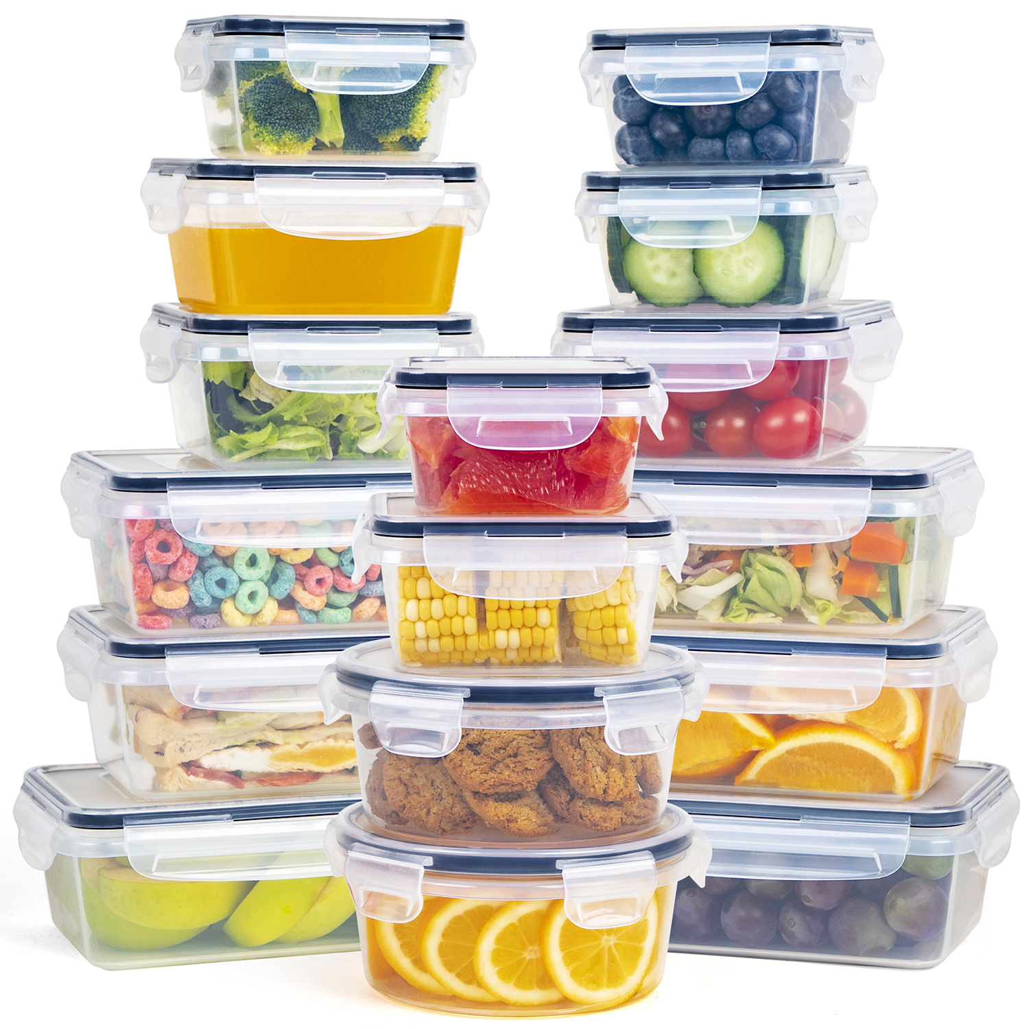 16 Piece Plastic Storage Containers with Lids Airtight Leak Proof Easy Snap Lock Food Containers